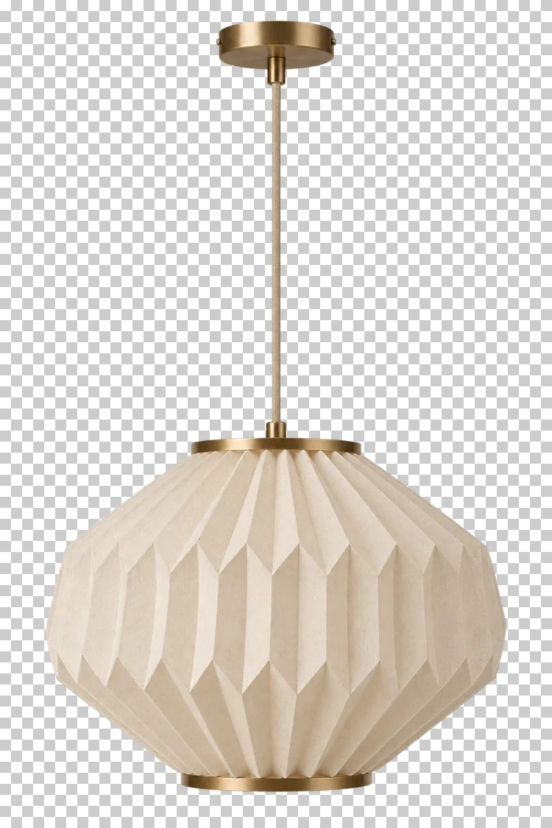 An unlit accordion paper pendant with its complete fixture isolated on a transparent background.