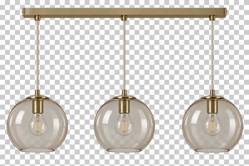 An unlit three glass shades on one canopy with its complete fixture isolated on a transparent background.