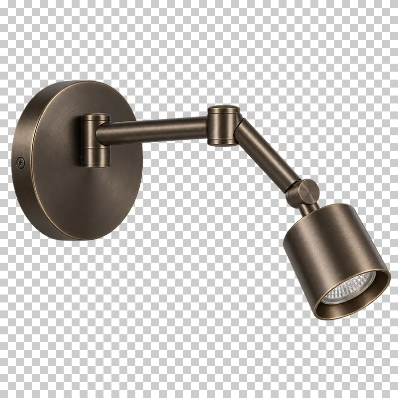 An unlit reading arm wall lamp with its complete fixture isolated on a transparent background.