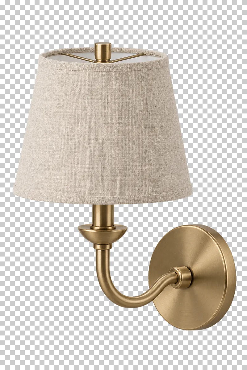 An unlit fabric shade wall lamp with its complete fixture isolated on a transparent background.
