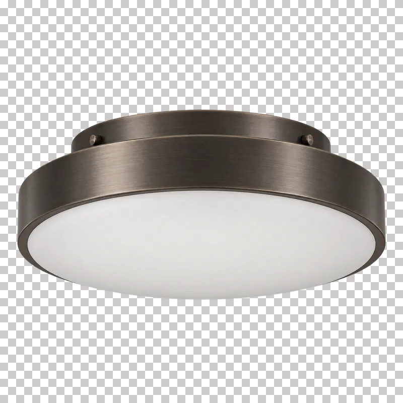 An unlit round flush ceiling light with its complete fixture isolated on a transparent background.
