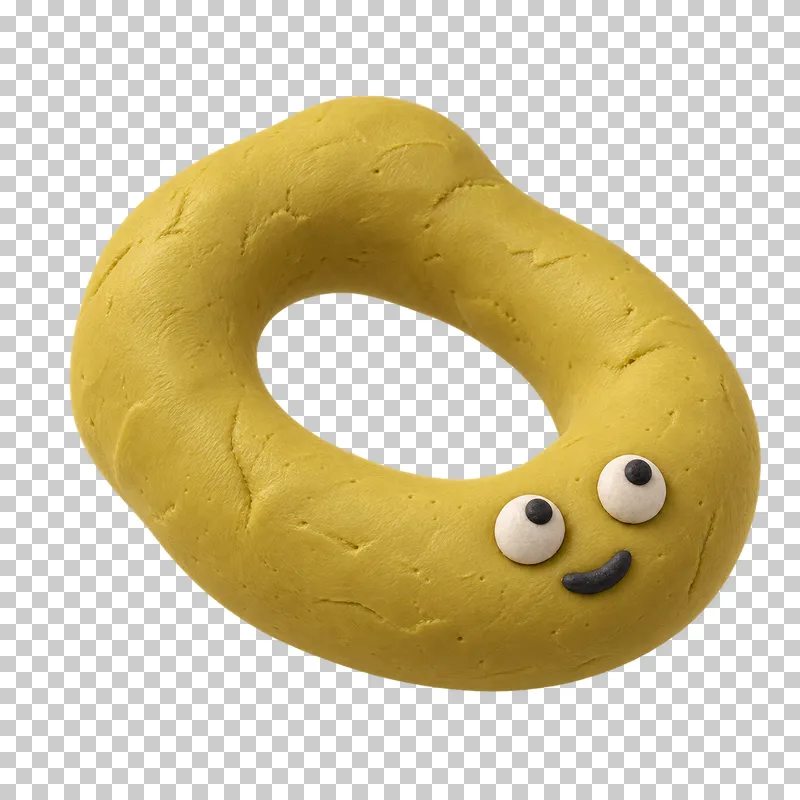 Ring with an open center in mustard matte handmade plasticine, with a calm expression.