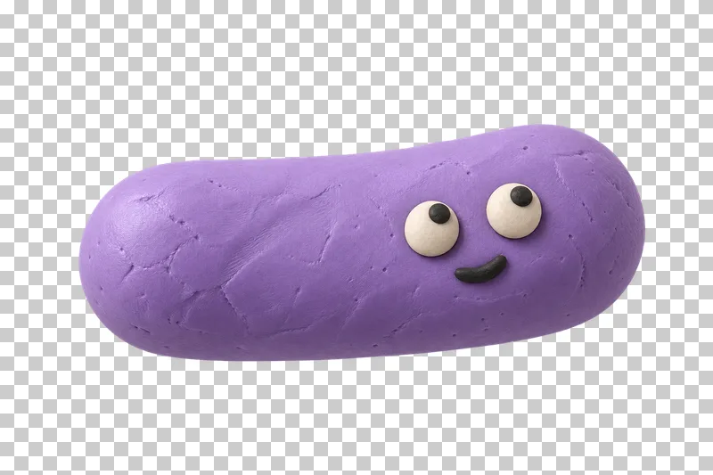 Short rod in lavender matte handmade plasticine, with a calm expression.