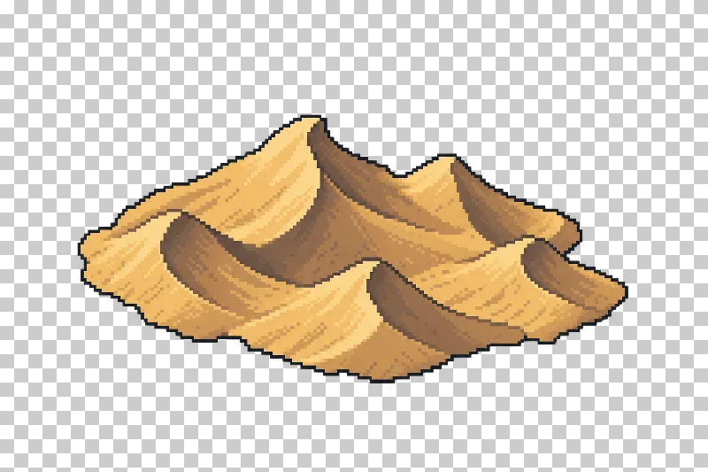 A compact group of ochre sand dunes with stepped contours in pixel art.