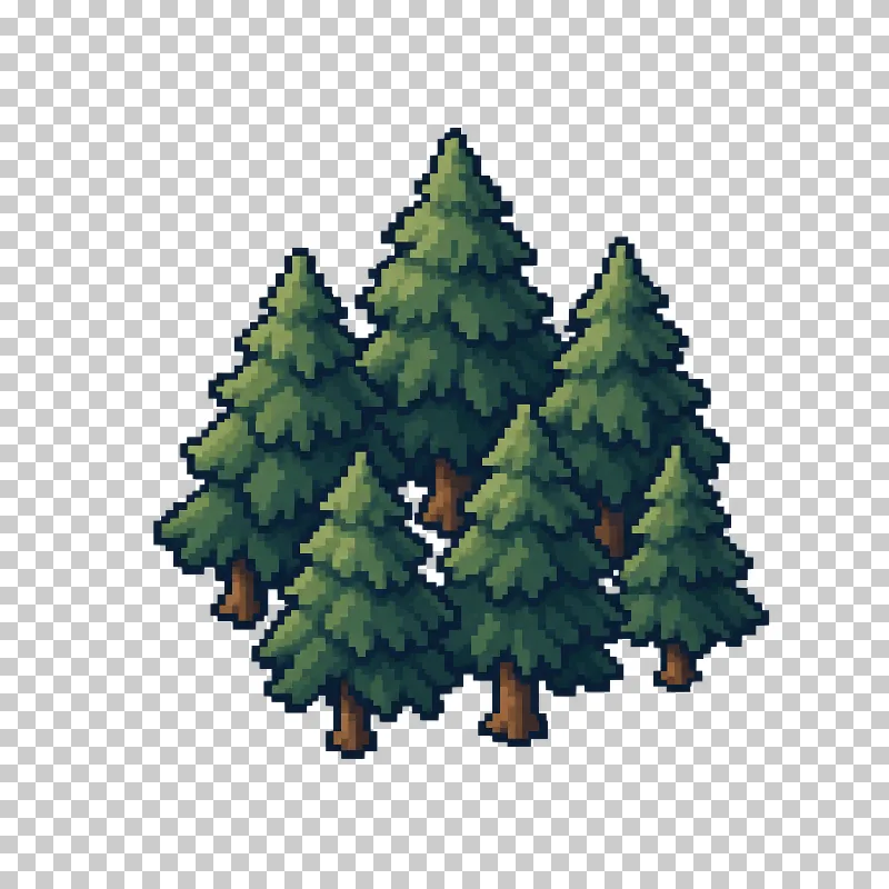 A dense clump of green conifer trees in pixel art.
