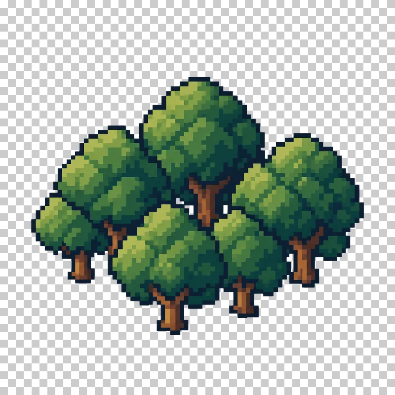 A compact clump of green deciduous trees in pixel art.