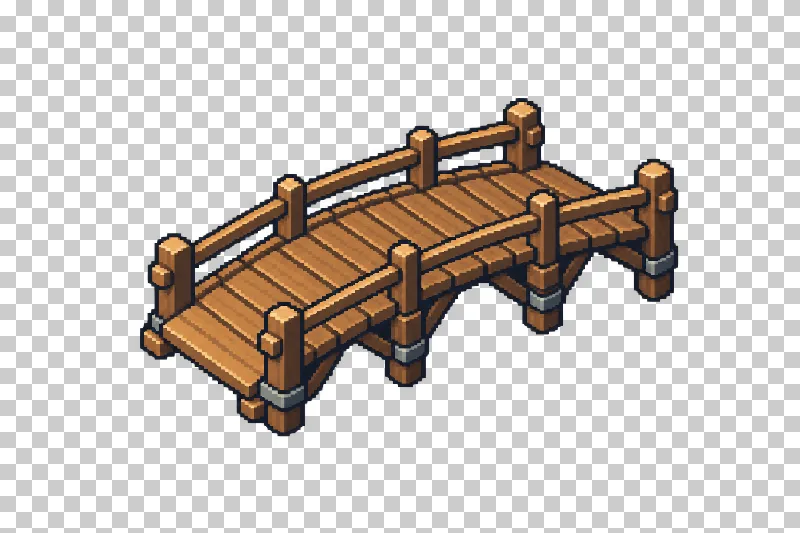 A wooden bridge with a plank deck and timber supports in pixel art.