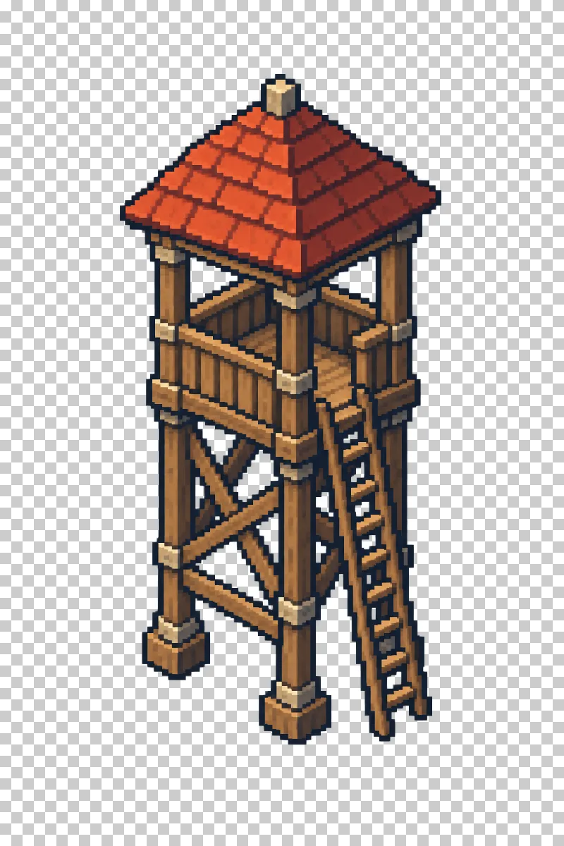 A wooden watchtower with a raised lookout platform in pixel art.