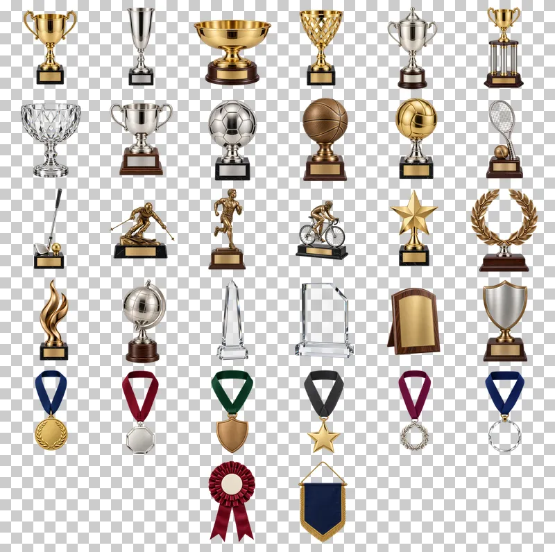 Trophies and Awards Photo PNG Collection: all 32 elements in one grid