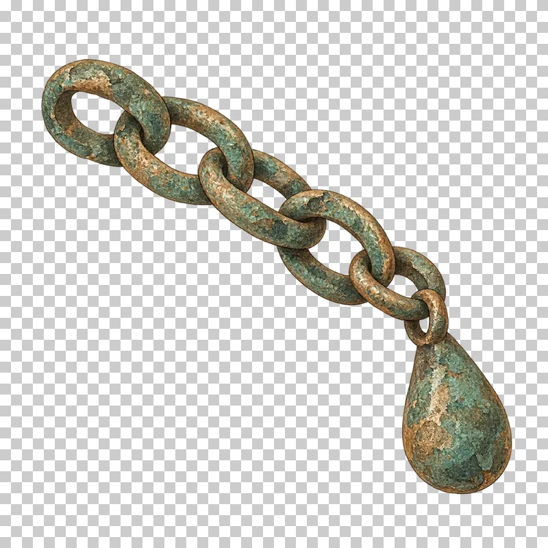 A watercolor bronze chain fragment with linked loops and a small pendant.