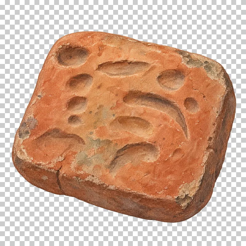A watercolor clay tablet with irregular nonlinguistic impressions and worn edges.
