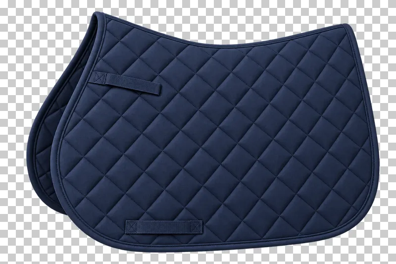 A navy quilted saddle pad with diamond stitching and a shaped front edge.