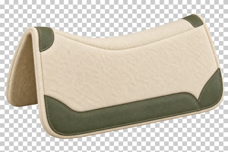 A thick cream Western saddle pad with muted green corner reinforcements.