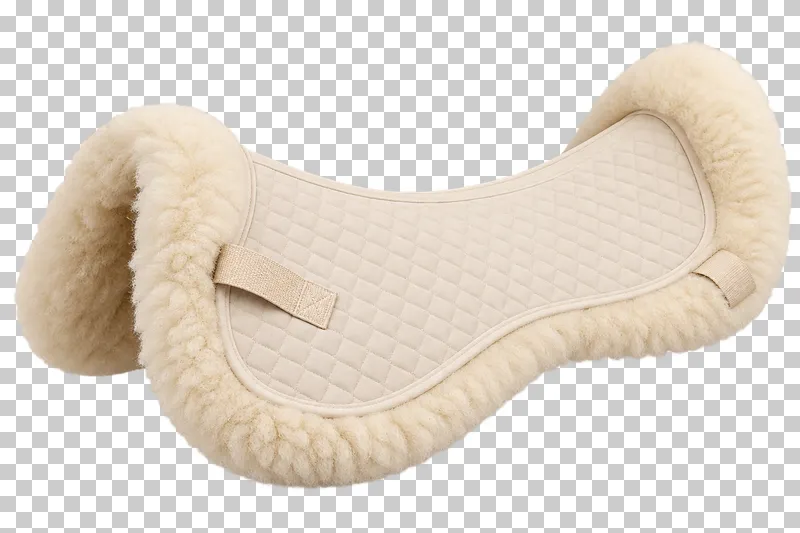 A cream sheepskin half pad with soft wool edges and a quilted center.