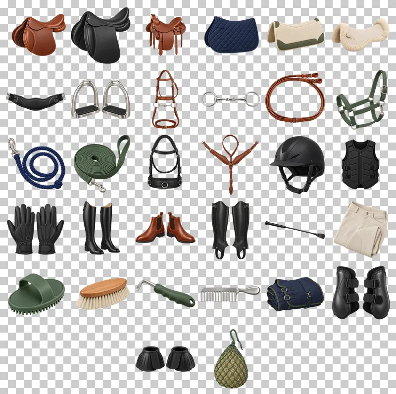 Equestrian Equipment Photo PNG Collection: all 32 elements in one grid