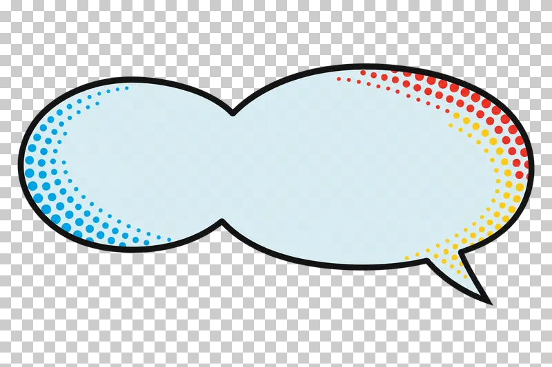 A blank pale-blue two-lobed speech bubble with a lower-right tail, a bold black outline and colored edge halftone.
