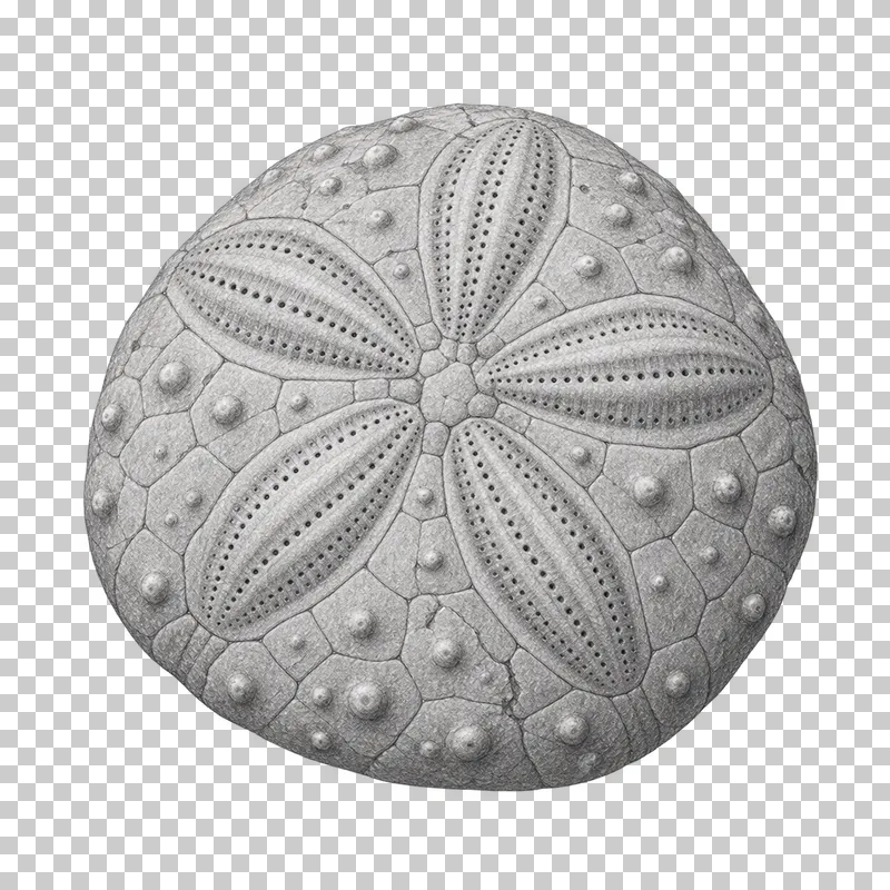 Graphite pencil study of a fossil echinoid test with five ambulacral zones.