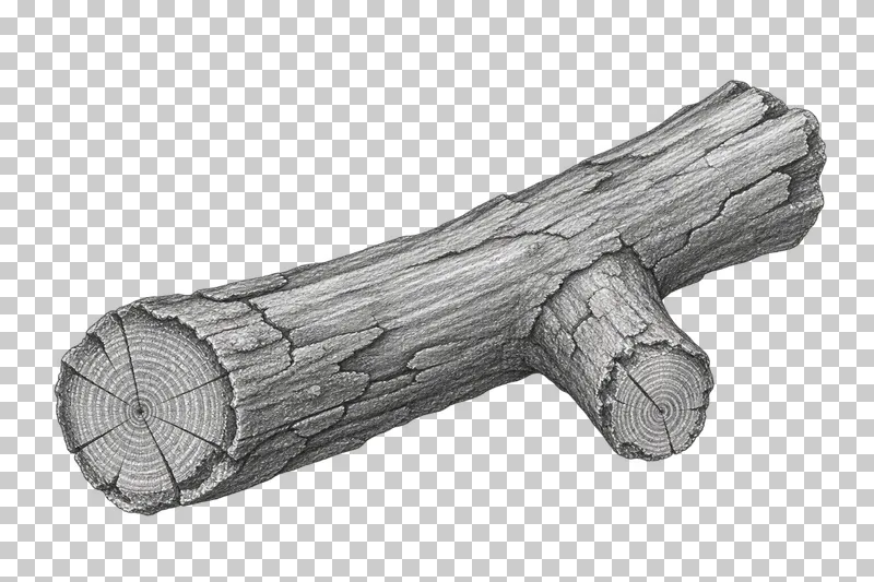 Graphite pencil study of a fossil twig fragment with woody grain and broken ends.