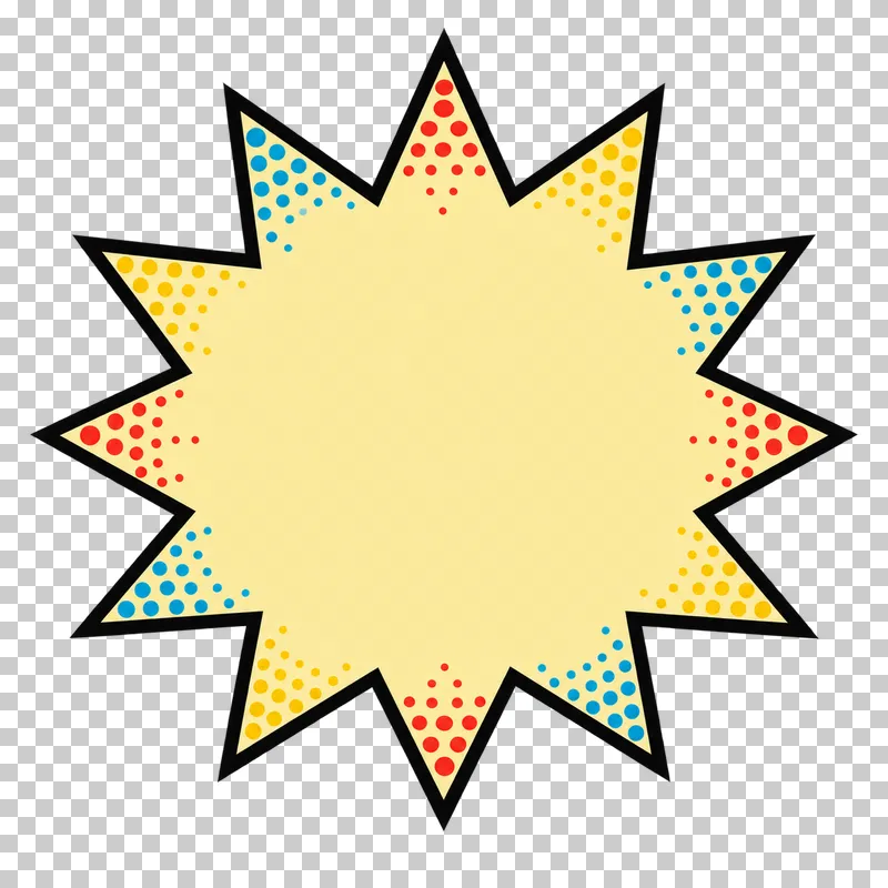 A blank pale-yellow regular pointed starburst with a bold black outline and colored halftone near its tips.