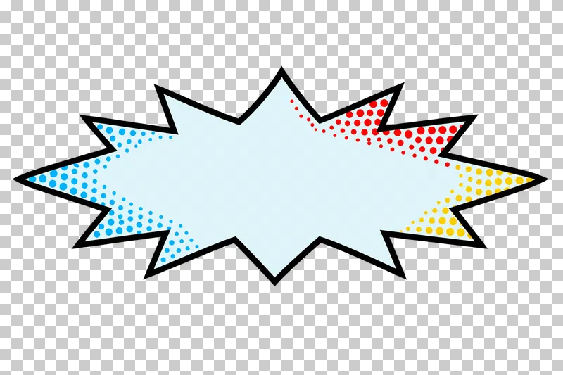 A blank pale-blue wide horizontal starburst with long side rays, a bold black outline and colored edge halftone.