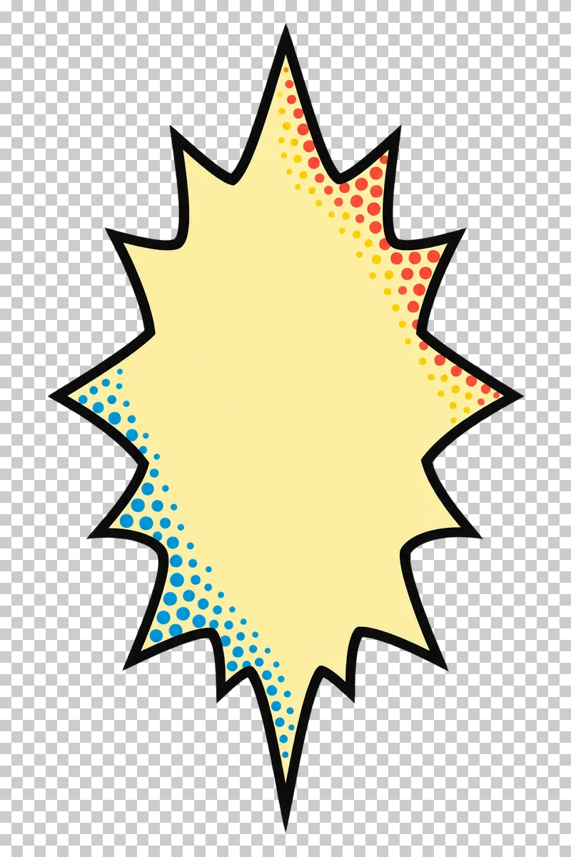 A blank pale-yellow tall vertical starburst with long top and bottom rays, a bold black outline and colored edge halftone.