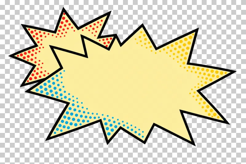 Two overlapping blank pale-yellow starbursts with bold black outlines and red, blue and yellow edge halftone.