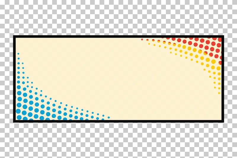 A blank cream rectangular narrative panel with a bold black border and red, yellow and blue edge halftone.
