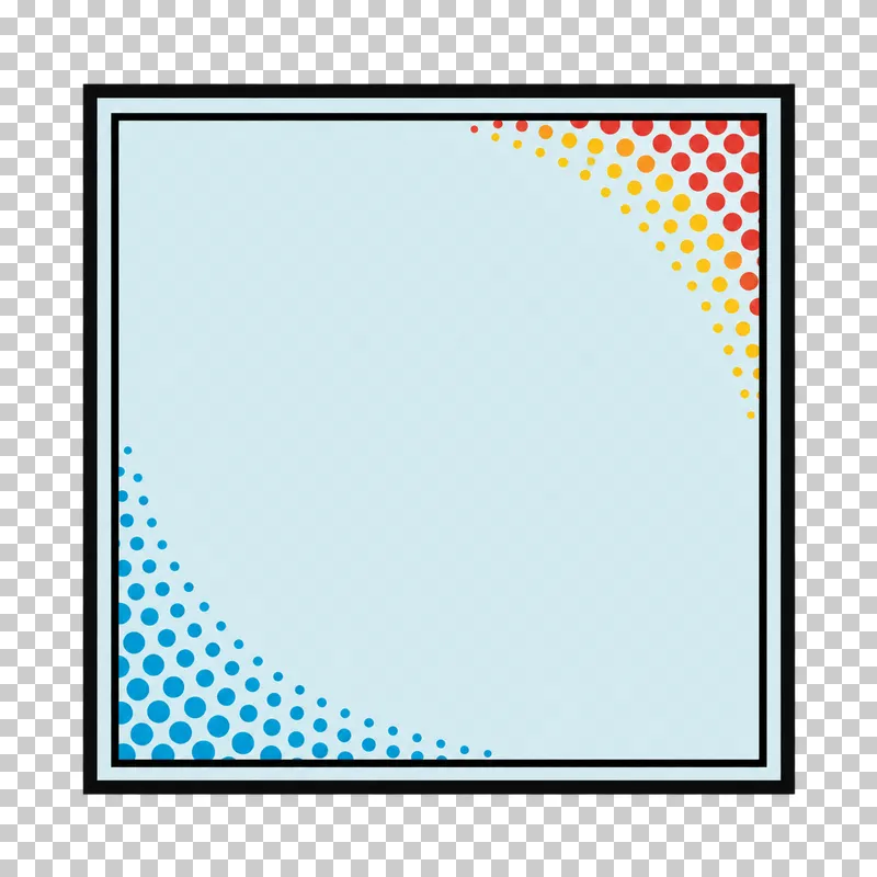 A blank pale-blue square narrative panel with a double black border and colored edge halftone.