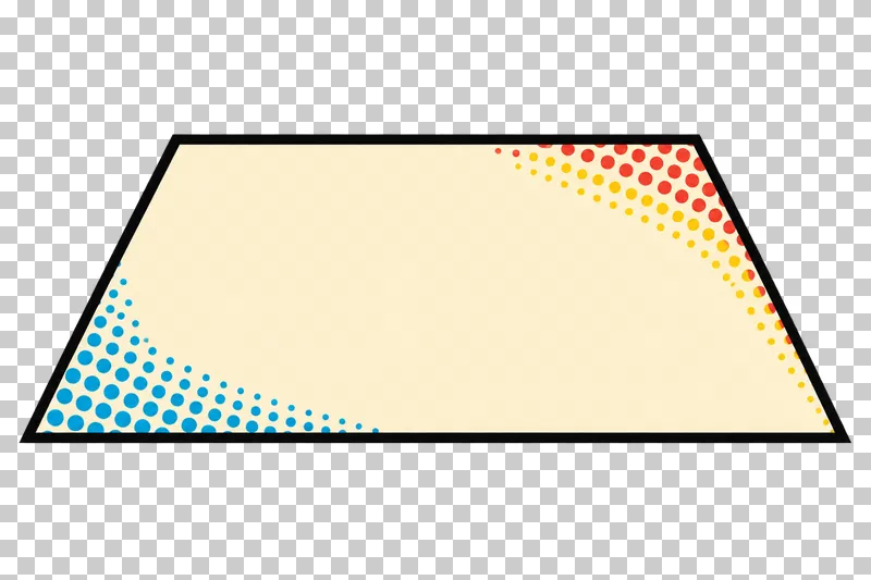 A blank cream trapezoid narrative panel with a bold black border and colored edge halftone.