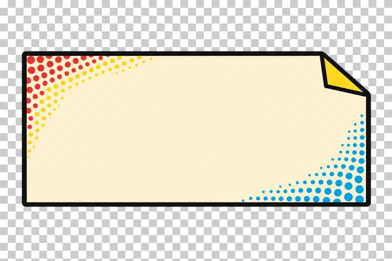 A blank cream narrative panel with a yellow folded corner, a bold black border and colored edge halftone.