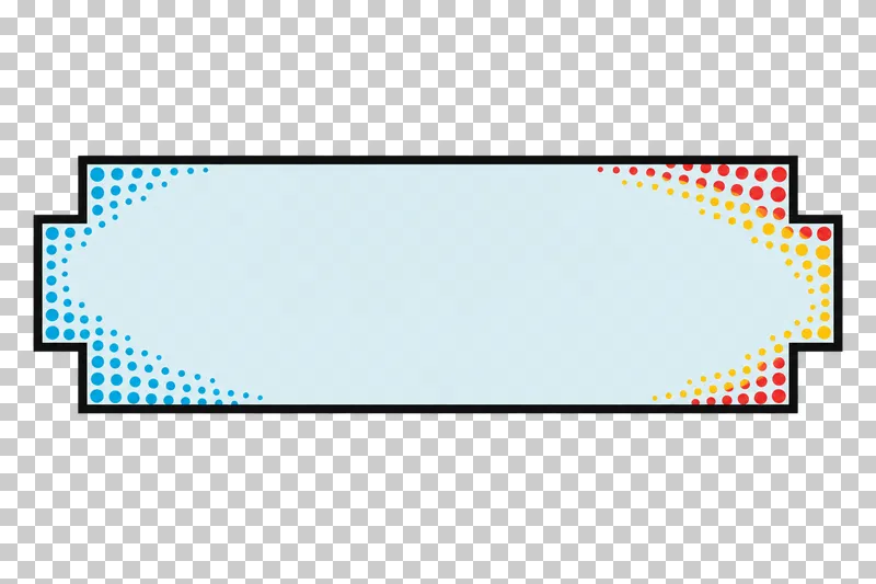 A blank wide pale-blue narrative panel with stepped ends, a bold black border and colored edge halftone.