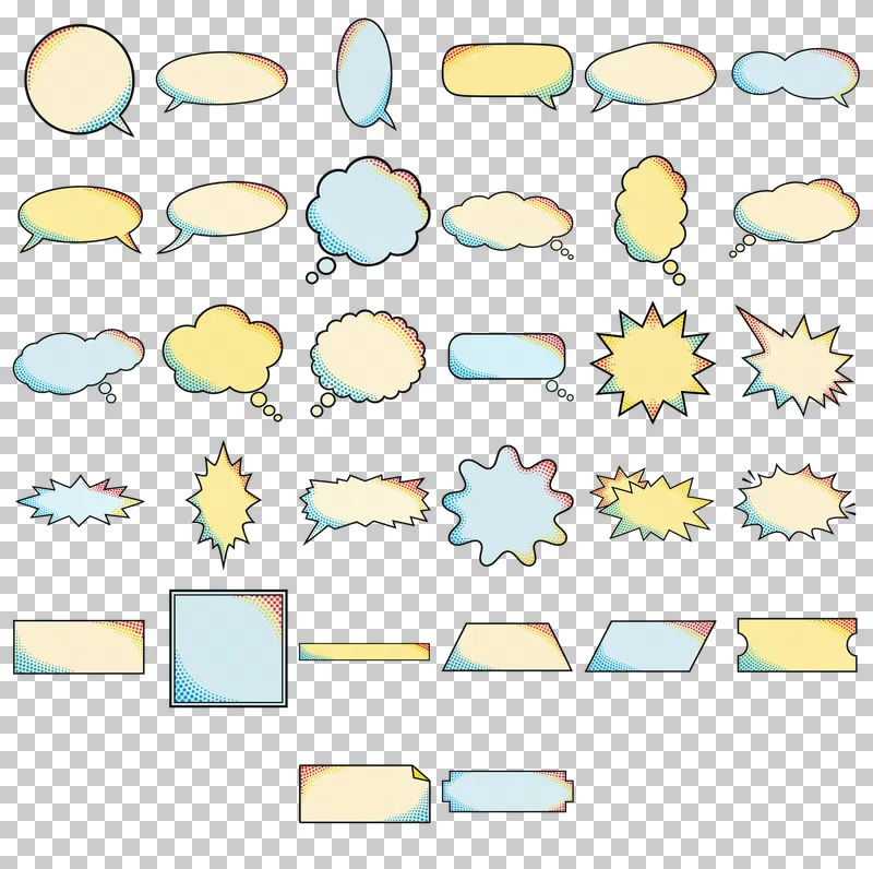 Pop Art Speech Bubbles PNG Collection: all 32 elements in one grid
