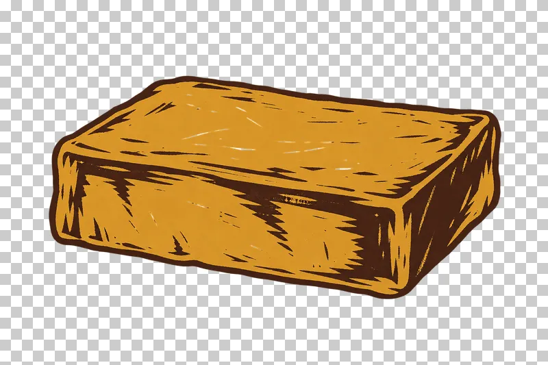 A plain rectangular block of beeswax with a flat top and uneven cast edges, in dark brown and honey ochre linocut.