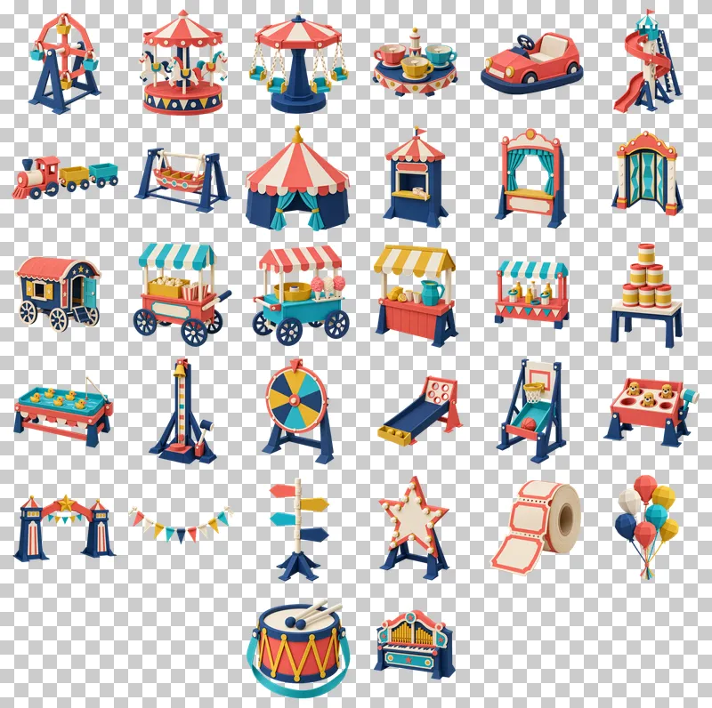 Paper Carnival PNG Collection: all 32 elements in one grid