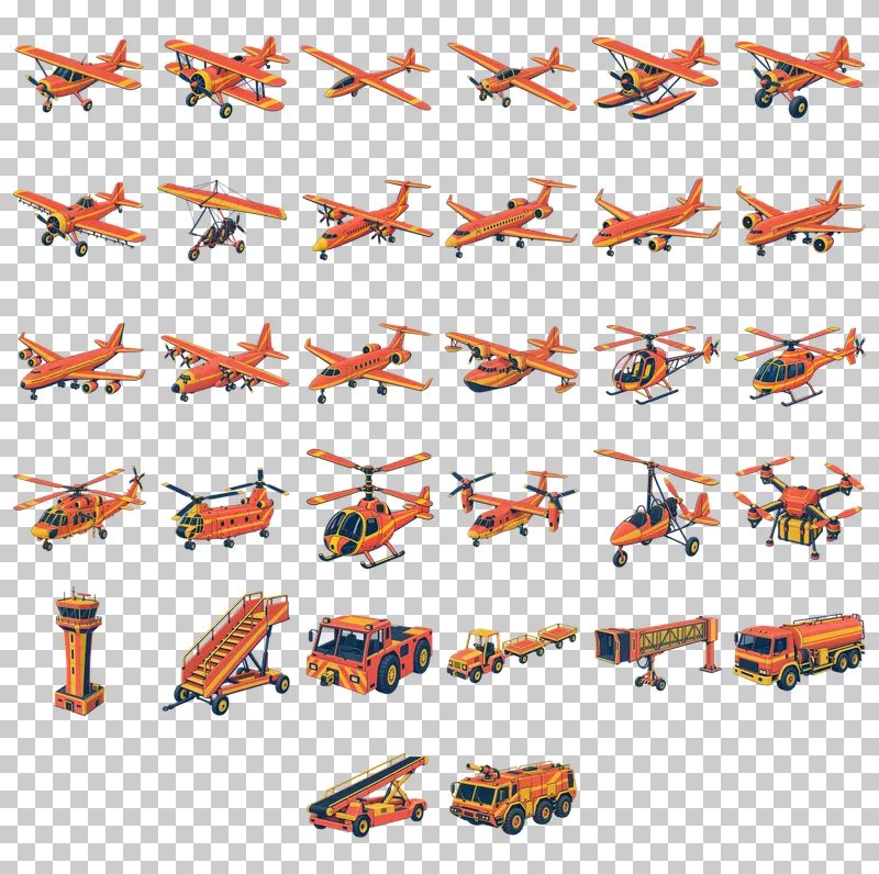 Risograph Aviation PNG Collection: all 32 elements in one grid