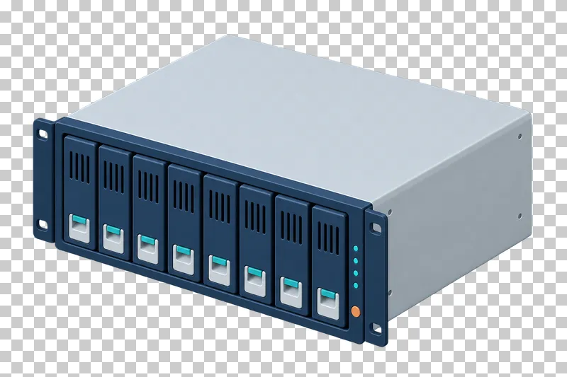 A light gray blade server enclosure filled with evenly spaced vertical navy modules.