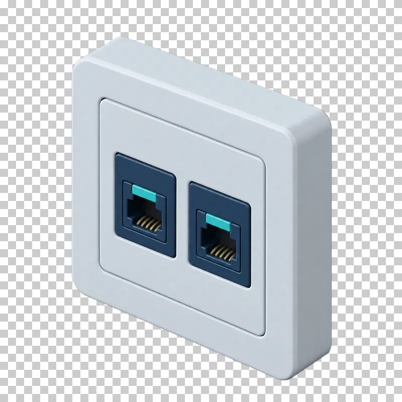 Two navy Ethernet sockets set side by side in a light gray wall outlet frame.