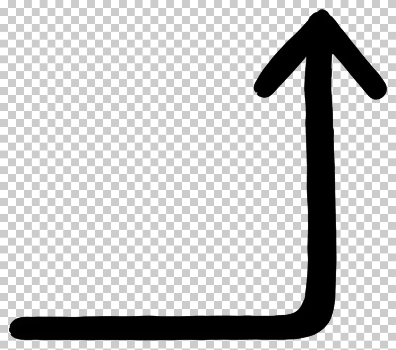 Right-angle arrow in black hand-drawn marker strokes.