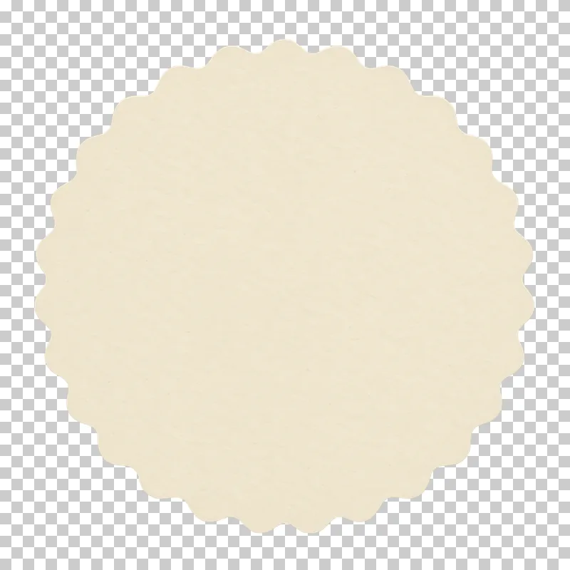 A blank cream matte paper rosette sticker with a fine scalloped edge on a transparent background.