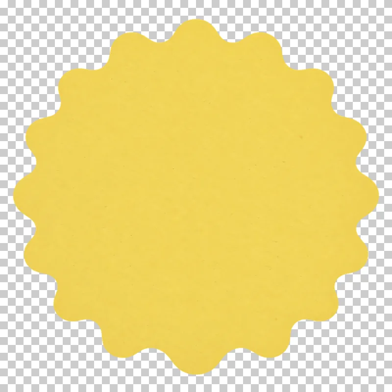 A blank yellow matte paper badge sticker with gentle rounded rays on a transparent background.