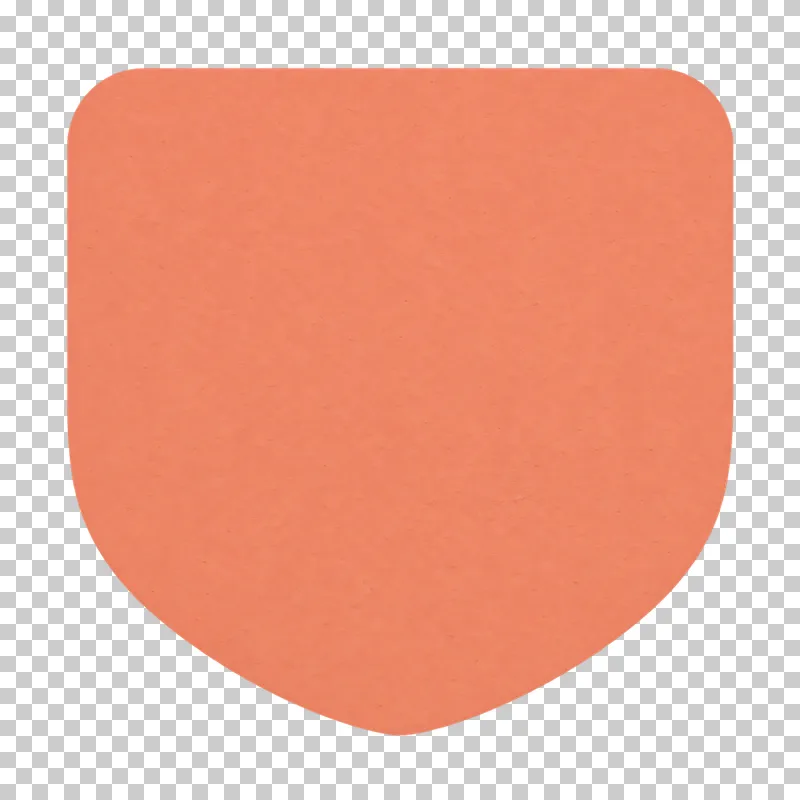 A blank coral matte paper shield sticker with a broad center on a transparent background.