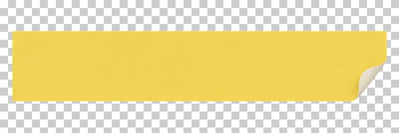 A blank yellow matte paper straight strip with a small curled end on a transparent background.