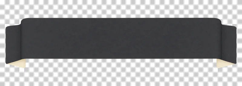 A blank graphite matte paper wide ribbon label with small folded ends on a transparent background.