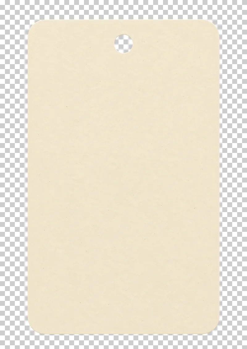 A blank cream matte paper rectangular tag with a transparent circular hole on a transparent background.