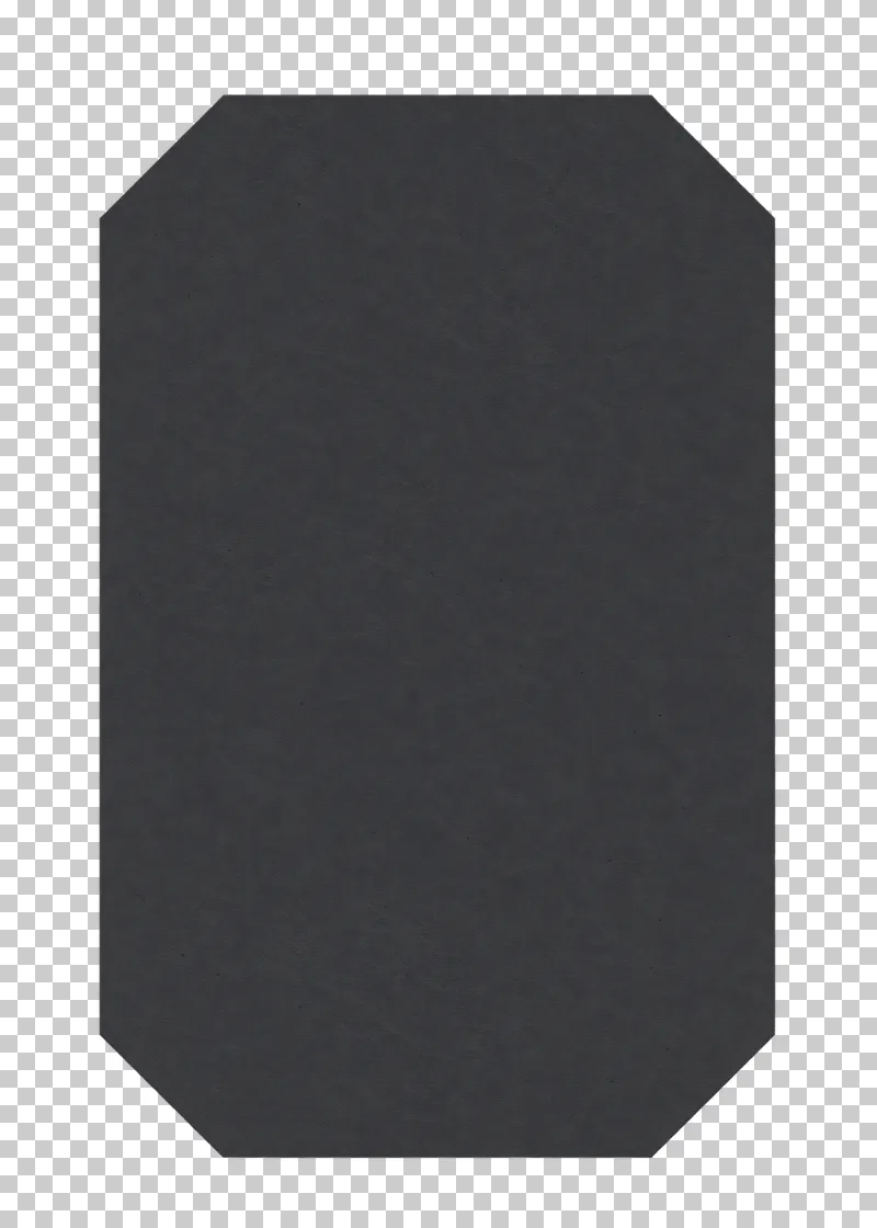 A blank graphite matte paper tag with chamfered corners on a transparent background.
