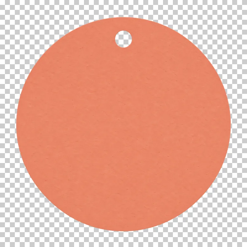 A blank coral matte paper round tag with a transparent circular hole on a transparent background.