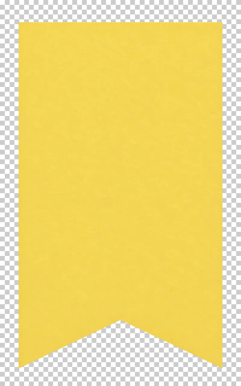 A blank yellow matte paper pennant tag with a V-shaped lower edge on a transparent background.