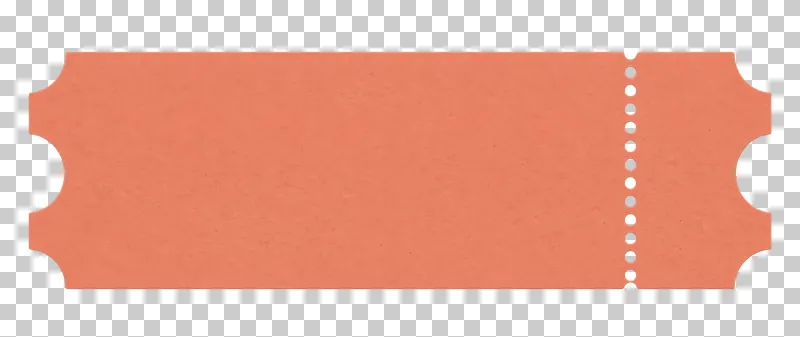 A blank coral matte paper ticket with transparent perforations separating a short stub on a transparent background.