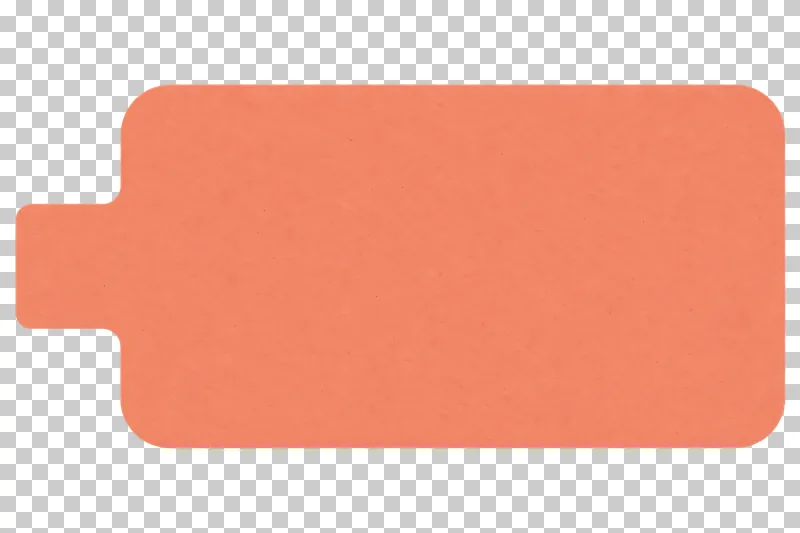 A blank coral matte paper label with a tab projecting to the side on a transparent background.