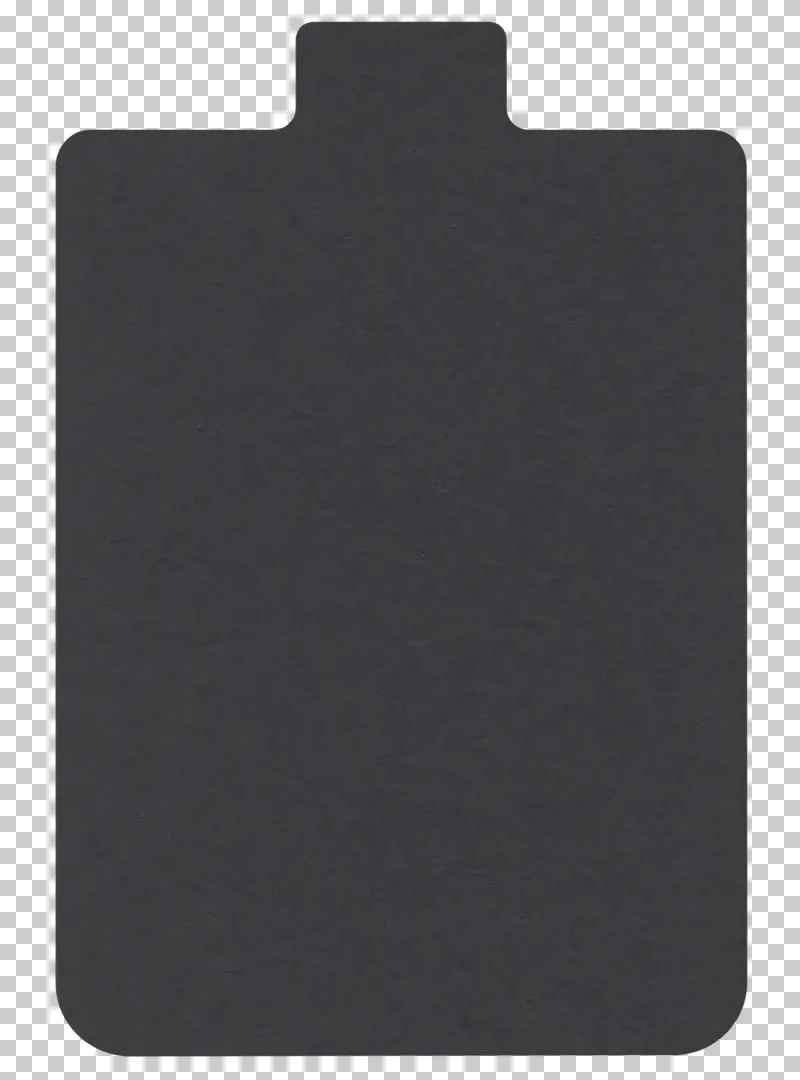 A blank graphite matte paper label with a downward projecting tab on a transparent background.
